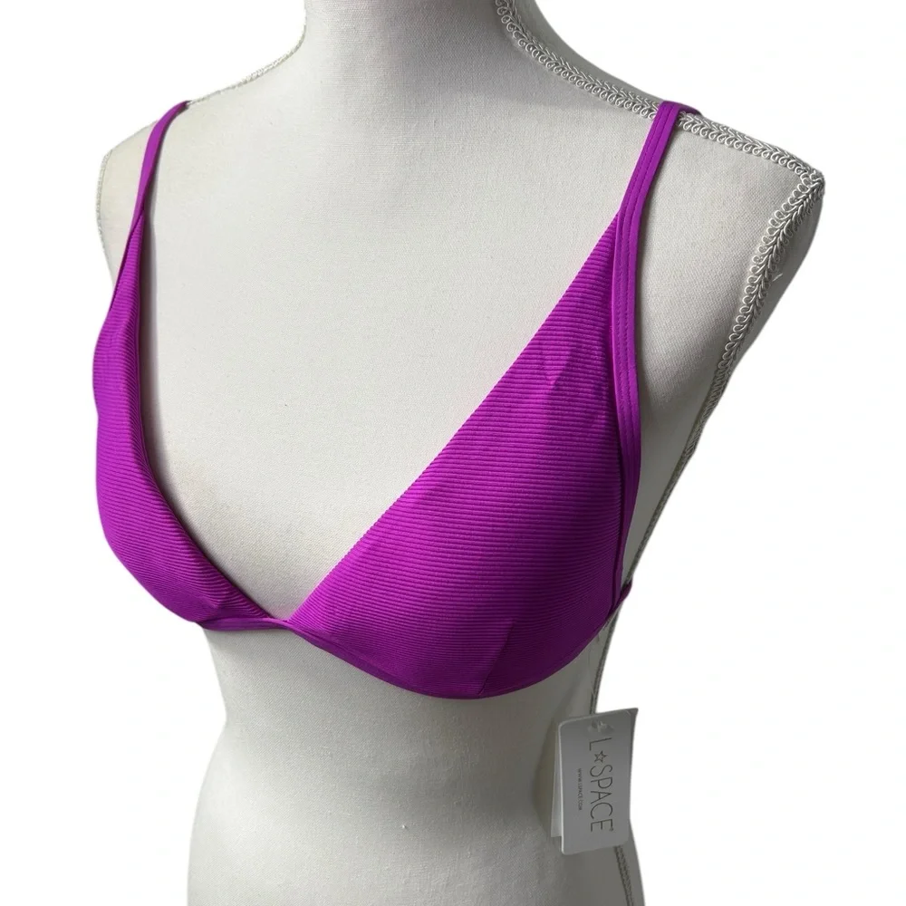 L*SPACE MILLIE ribbed bikini swim top style RHMET20 size L purple/Fuchsia NWT